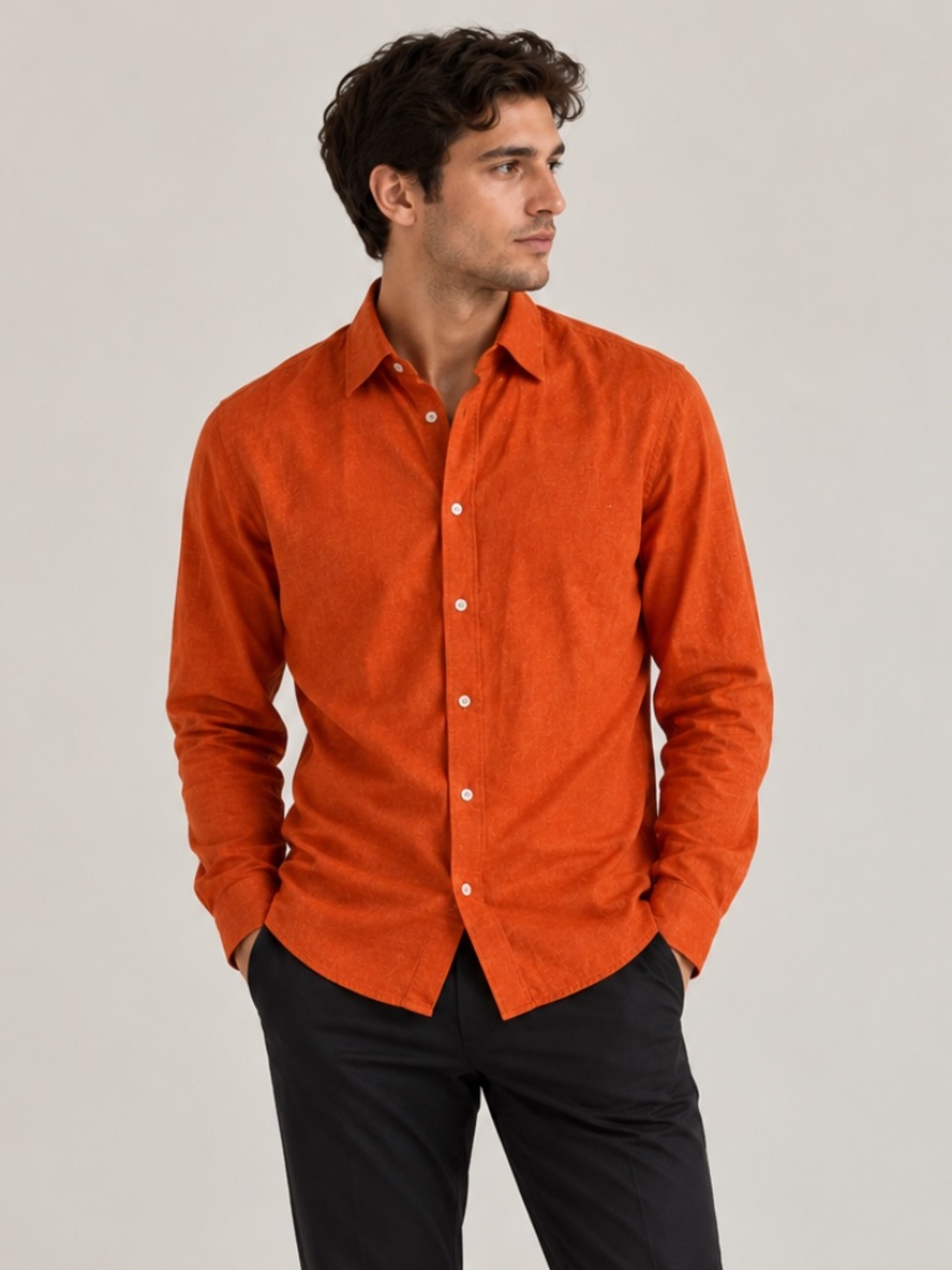 Zara Men’s Orange Slim Fit Button-Down Shirt – Size L